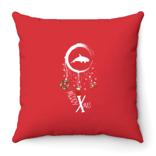 Winter dreamcatcher Christmas Orca Throw Pillows