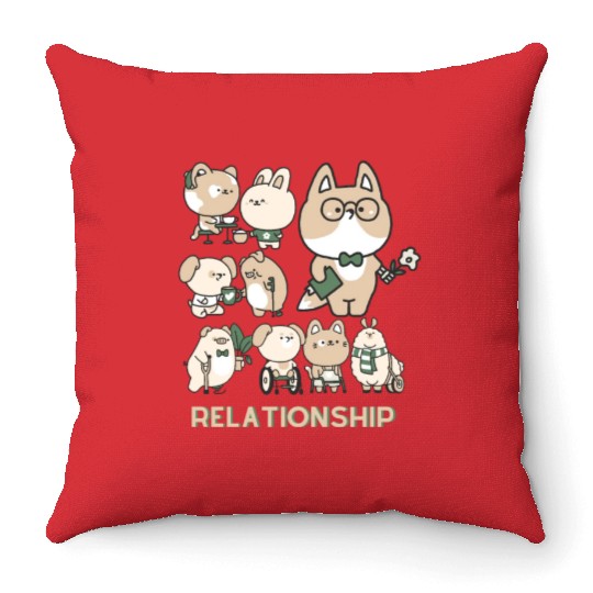 My pets relationship Throw Pillows