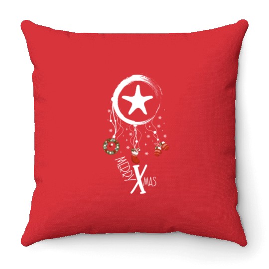 Winter dreamcatcher Christmas Starfish Throw Pillows