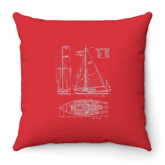 Sailboat Blueprint Old Ocean Sailing For Sailors Throw Pillows