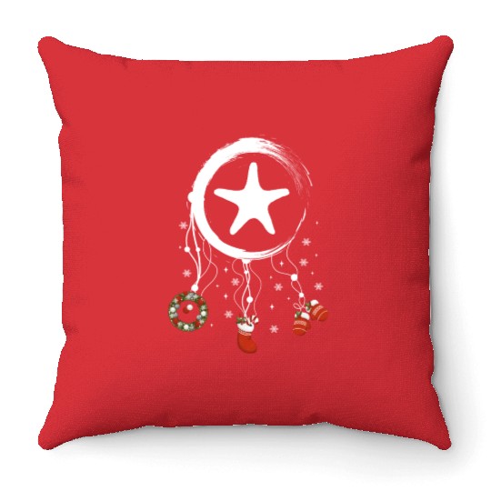 Winter dreamcatcher Christmas Starfish Throw Pillows