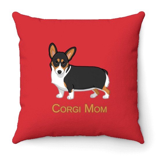 Black Tricolor Cute Pembroke Corgi Mom Dog Lover Throw Pillows