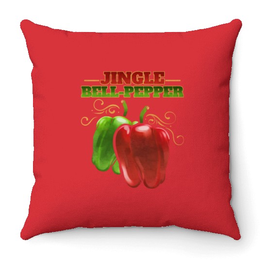 Red And Green Jingle Bell Pepper For Christmas Throw Pillows
