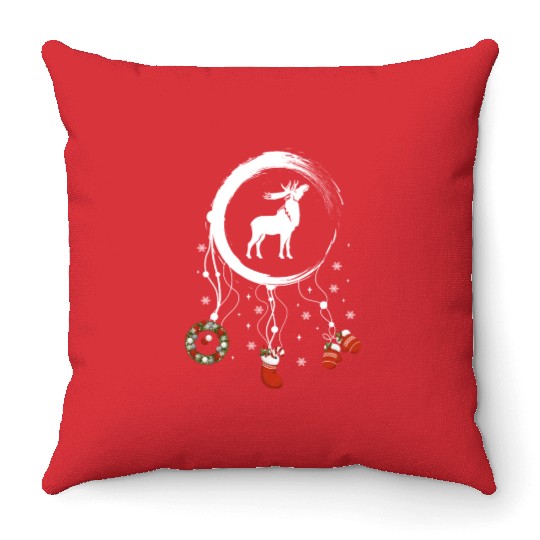 Winter dreamcatcher Christmas Moose Throw Pillows