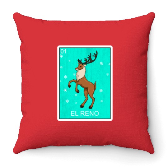 El Reno Reindeer Card Mexican Lottery Christmas Throw Pillows