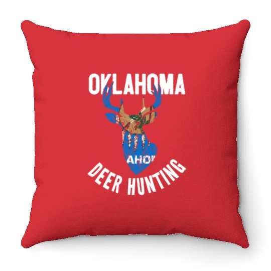 Oklahoma Deer Hunting Buck Stag Hunter Throw Pillows