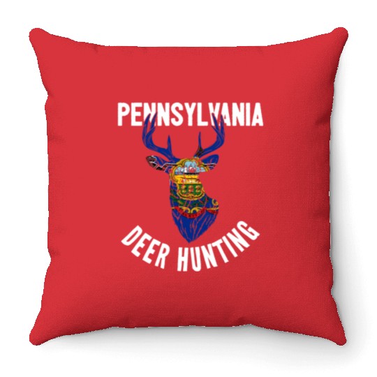 Pennsylvania Deer Hunting Buck Stag Hunter Throw Pillows