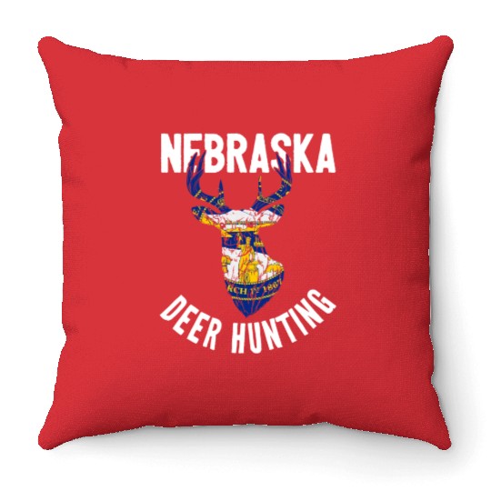 Nebraska Deer Hunting Buck Stag Hunter Throw Pillows