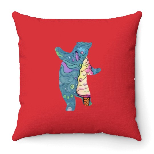 ice cream bear Throw Pillows