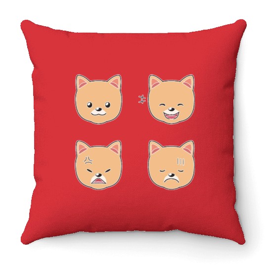 Funny Pomeranian Dog Cartoon Faces Throw Pillows