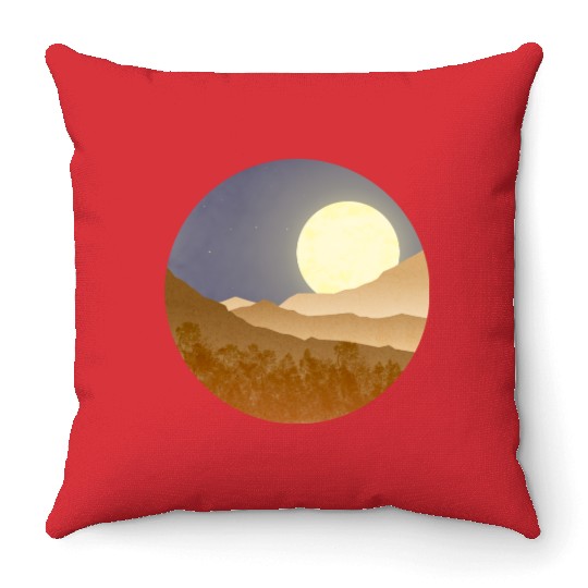 Nightscape with full moon Throw Pillows