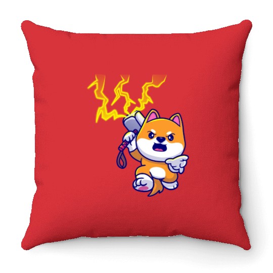 Cute Shiba Inu Dog of lightning Throw Pillows