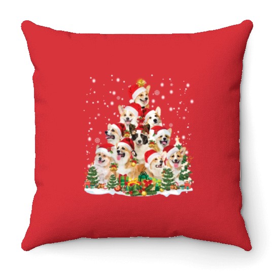Corgi Christmas Tree Santa Hat Dog Lover Throw Pillows