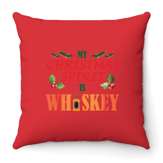 Christmas Spirit Whiskey Throw Pillows