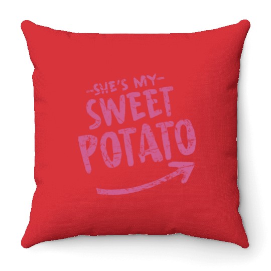 she is my sweet potato Throw Pillows