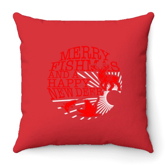 Christmas Throw Pillows, Merry Fishmas And Happy New Deer