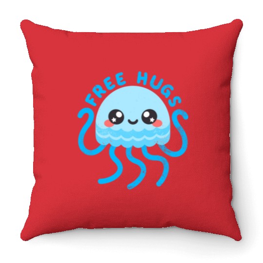 Jellyfish free hugs Throw Pillows