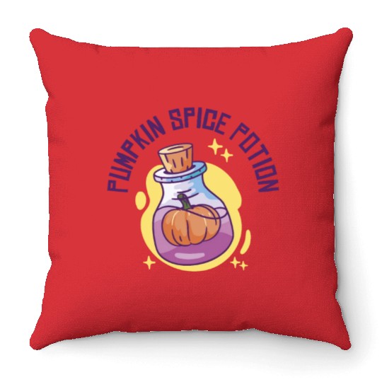 Pumpkin Spice Potion Coffee Enthusiast Halloween Throw Pillows