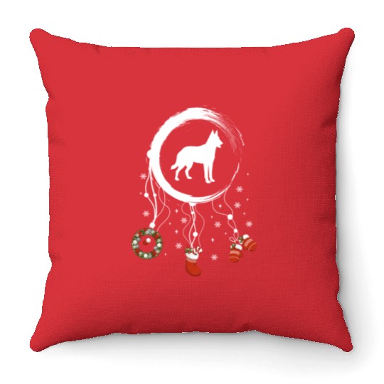 dog dreamcatcher Christmas Belgian Malinois Throw Pillows