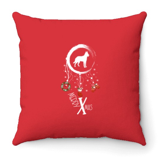dog dreamcatcher Christmas Belgian Malinois Throw Pillows