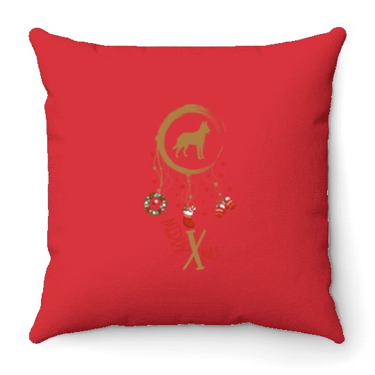 dog dreamcatcher Christmas Belgian Malinois Throw Pillows