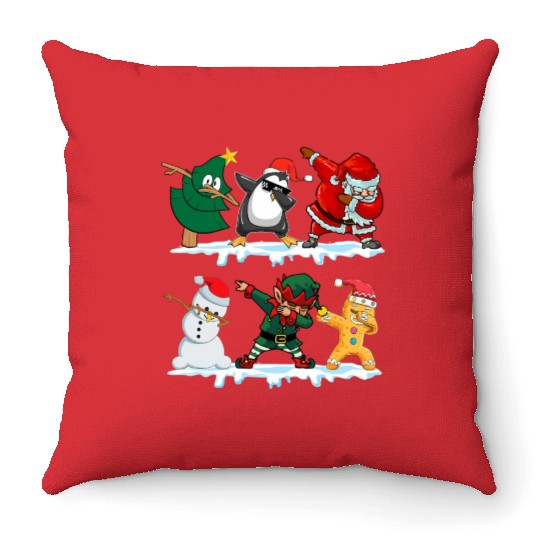 Dabbing Santa Elf Friends Funny Christmas Dabs Throw Pillows