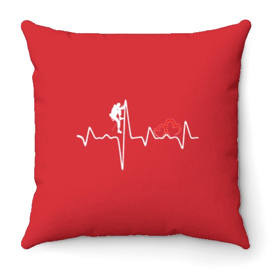 Rock Climbing EKG Heartbeat Love Mountain Climber Throw Pillows