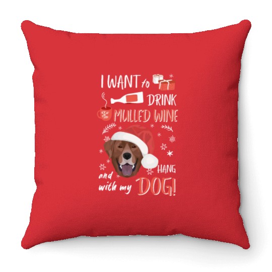 Labrador Mulled Wine Christmas Throw Pillows
