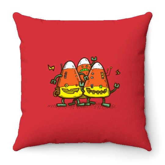 Candy Corn Bots Throw Pillows