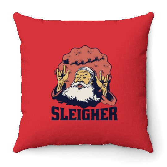 Heavy Metal Santa Sign of the Horns Throw Pillows