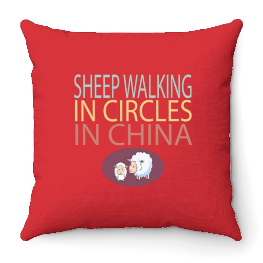 SHEEP WALKING IN CIRCLES IN CHINA Throw Pillows