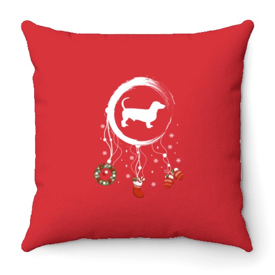 dog dreamcatcher Christmas Dachshund Throw Pillows