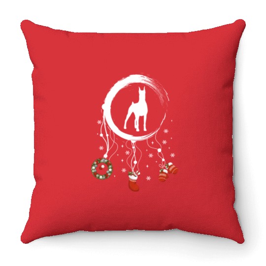 dog dreamcatcher Christmas Doberman Throw Pillows