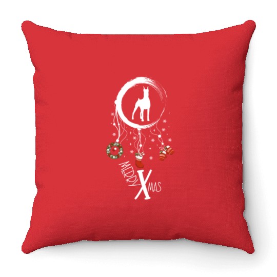 dog dreamcatcher Christmas Doberman Throw Pillows