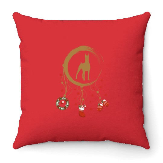 dog dreamcatcher Christmas Doberman Throw Pillows