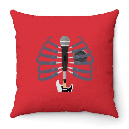 Cool Guitar Microphone Speaker Heart Music Ribcage Throw Pillows