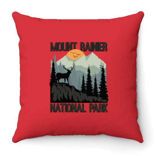 Mount Rainier National Park Mountains Deer Throw Pillows