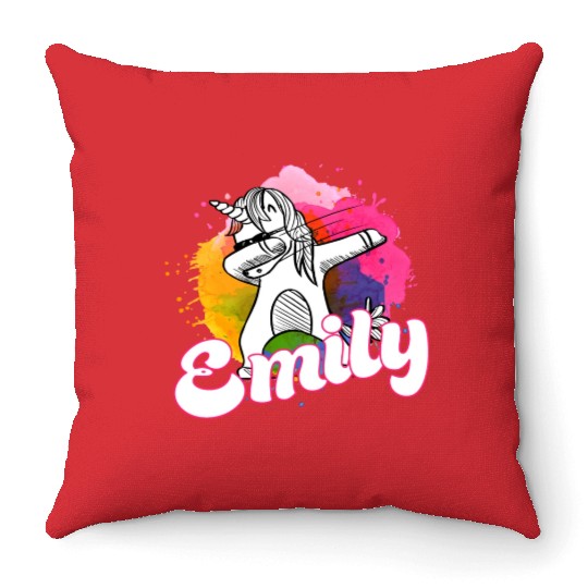EMILY - Beautiful name with dabbing unicorn Throw Pillows