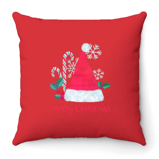 Santa Hat and Candy Canes for Christmas Throw Pillows