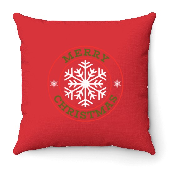 Merry Christmas Snowflake Design Throw Pillows