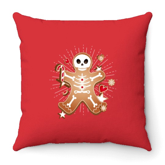 Gingerbread man Sugar Skull decor for Christmas Throw Pillows