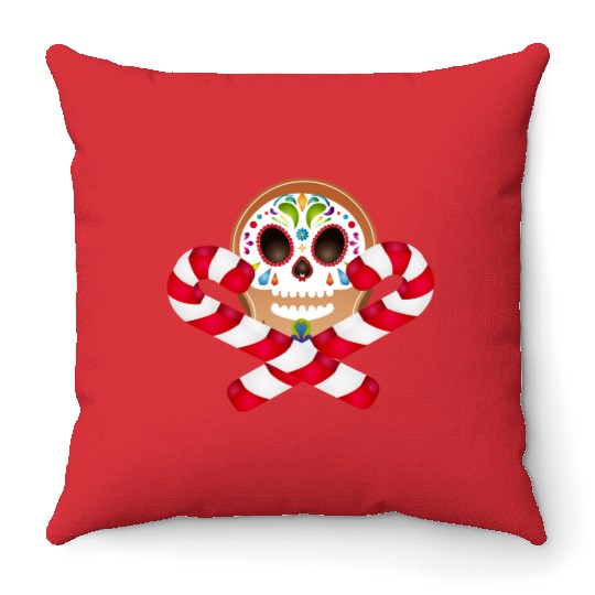 Gingerbread man Sugar Skull decor for Christmas Throw Pillows