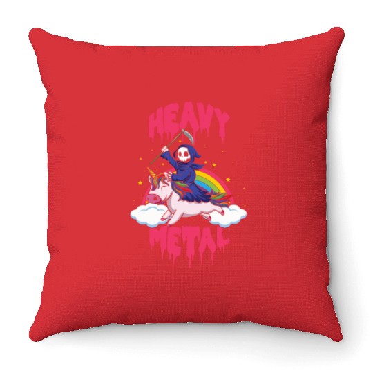 Grim Unicorn Rainbow Metal Music Heavy Rock Throw Pillows