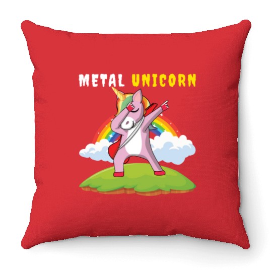 Dabbing Unicorn Rainbow Metal Music Heavy Rock Throw Pillows