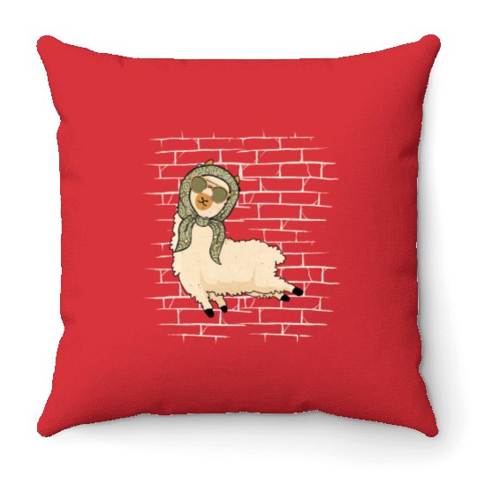 Llama Sunglasses Scarf Throw Pillows