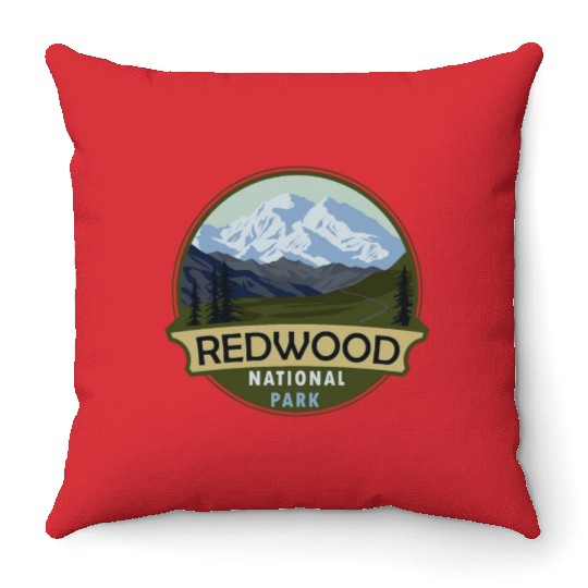 Cool Vintage Retro Redwood National Park Mountain Throw Pillows