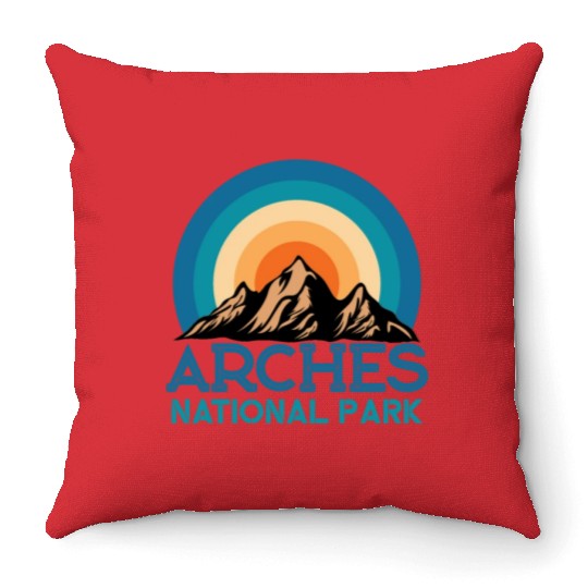 Cool Vintage Retro Arches National Park Mountain Throw Pillows