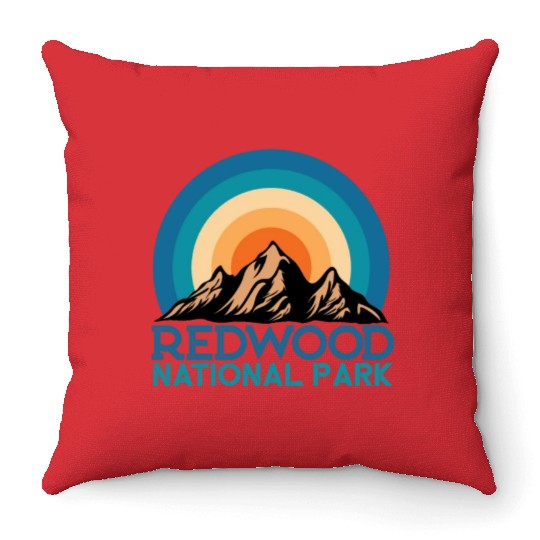 Cool Vintage Retro Redwood National Park Mountain Throw Pillows