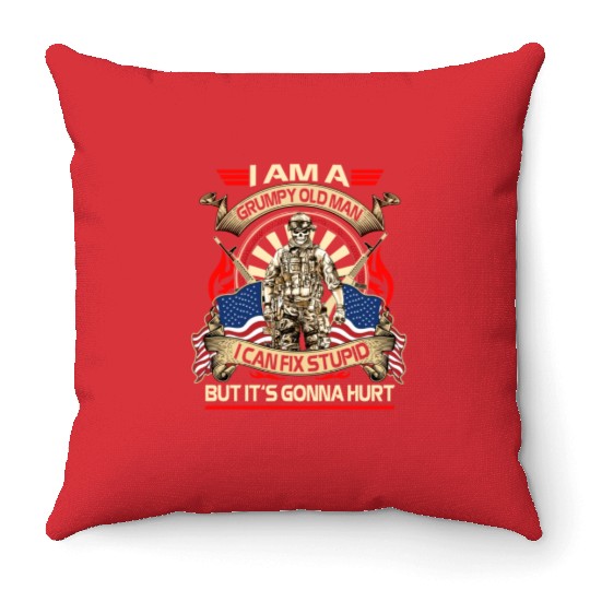 Afghanistan veteran Grumpy old man Throw Pillows