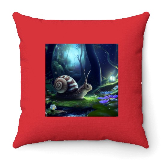 Sweet Surprised Snail at night by Lantern Light Throw Pillows